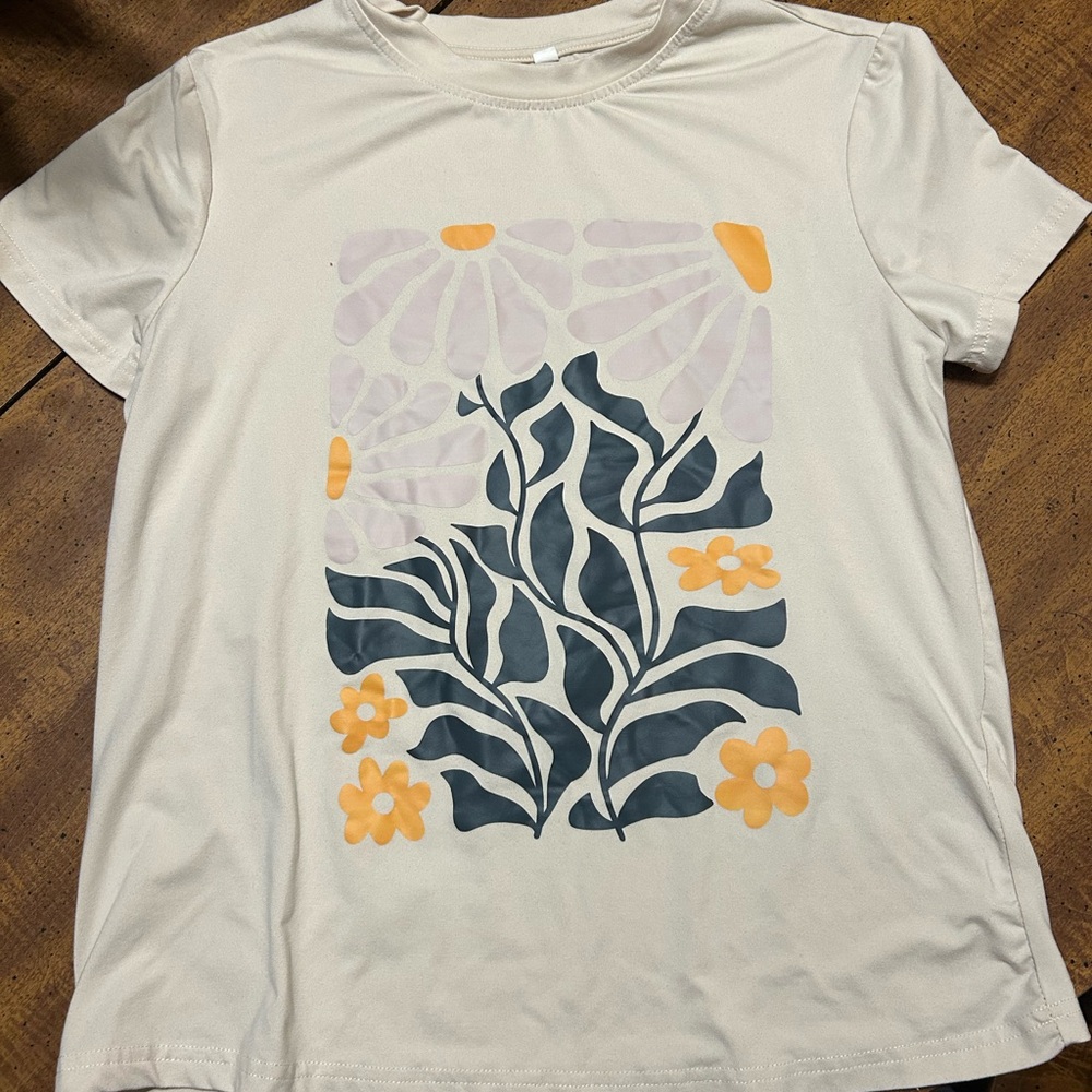 Floral Graphic Tee in Cream and Orange